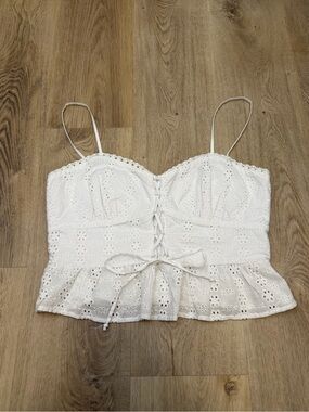 wild fable White Eyelet Lace-Up Peplum Crop Top